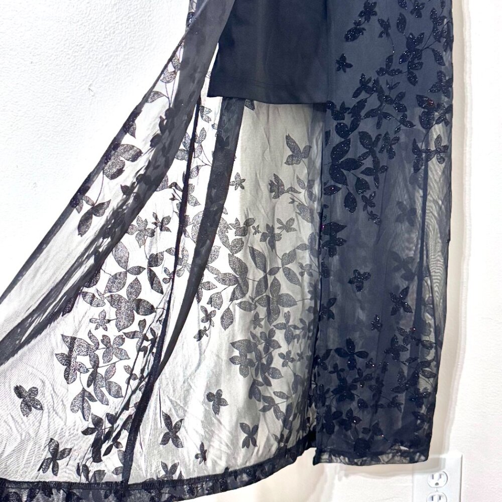 Vtg Y2K Velvet Burnout Floral Dress SzM Sparkle Sheer Stretch Whimsigoth Witchy - Picture 7 of 16